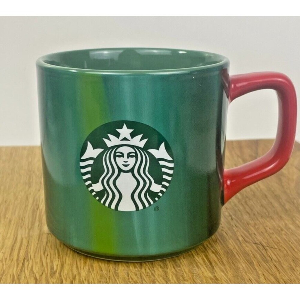 Starbucks 2022 Holiday Iridescent Marble Ombre Siren Mermaid Logo Red Handle Mug